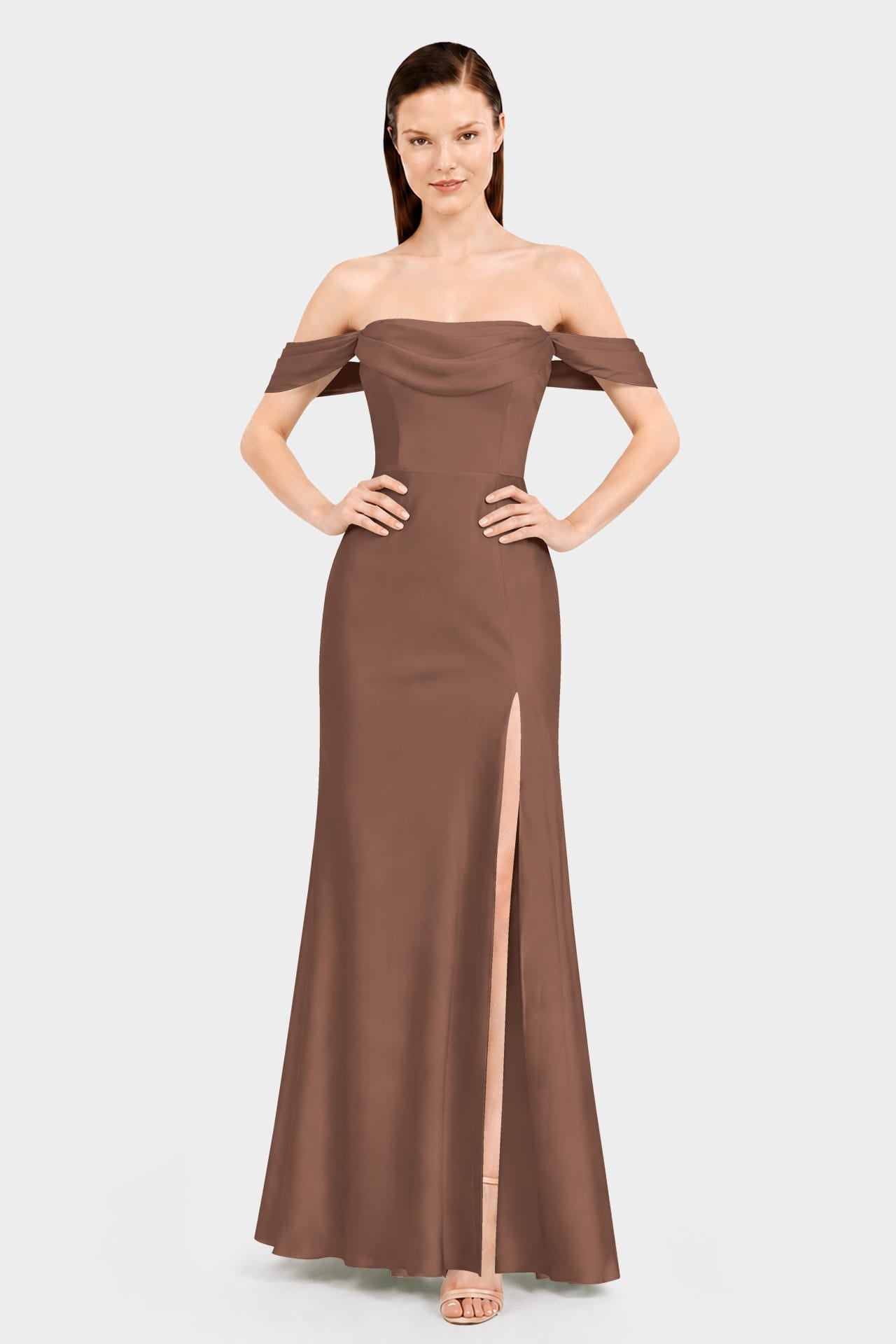 Chocolate Wedding Guest Multiway Dress in Matte Satin – Luxury Convertible Maxi Dress