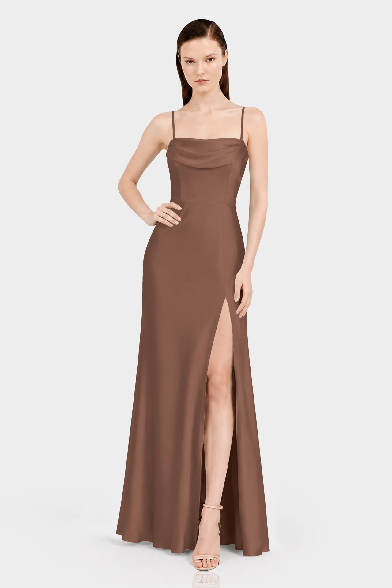 Chocolate Wedding Guest Multiway Dress in Matte Satin – Luxury Convertible Maxi Dress