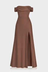 Chocolate Wedding Guest Multiway Dress in Matte Satin – Luxury Convertible Maxi Dress