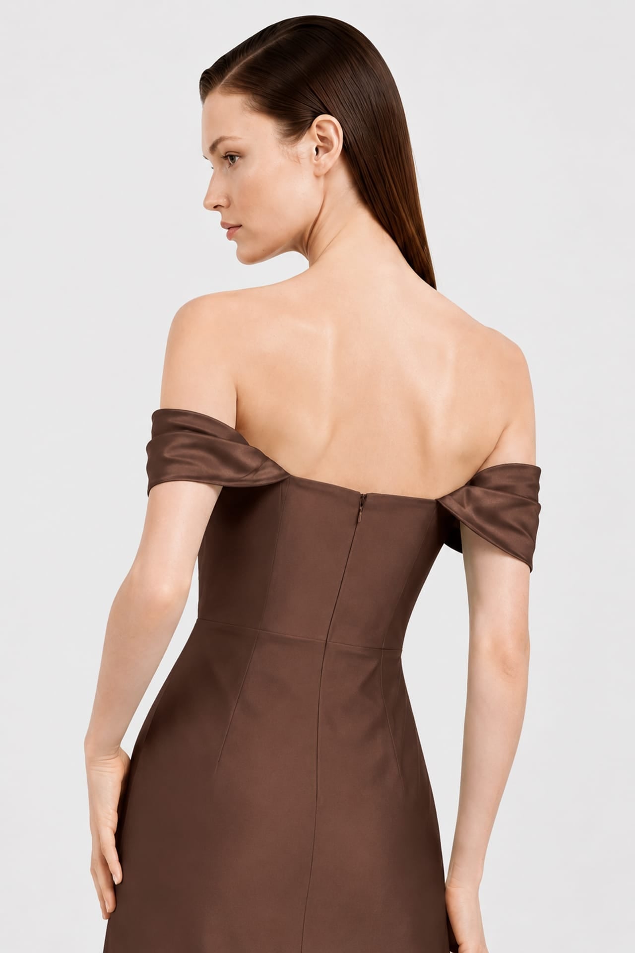 Chocolate Wedding Guest Multiway Dress in Matte Satin – Luxury Convertible Maxi Dress