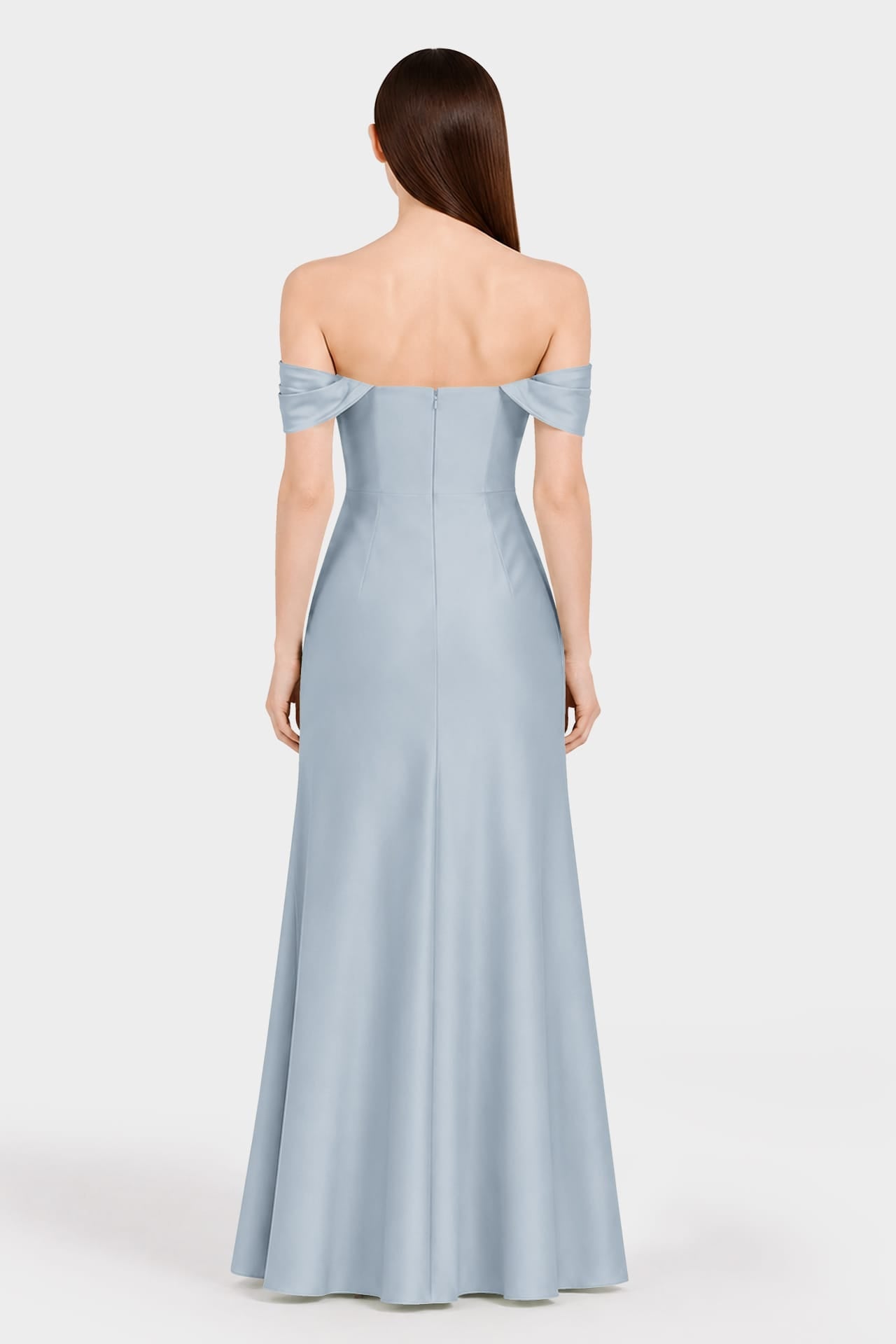 Dusty Blue Off Shoulder Bridesmaid Dress – Multiway Satin Maxi with High Slit