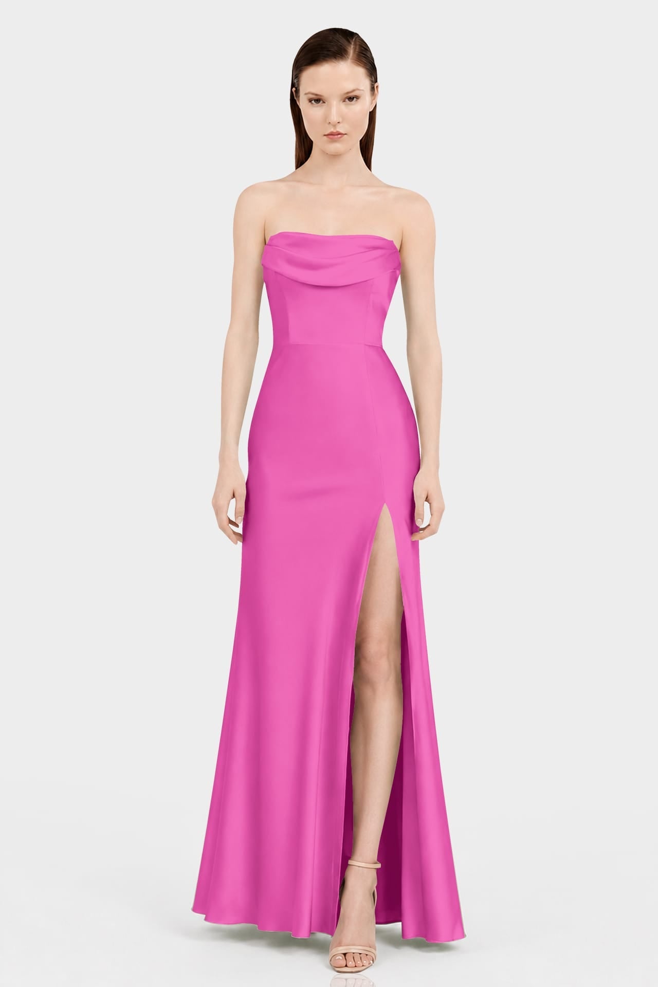 Convertible Fuchsia Satin Column Gown – Luxury Evening Dress