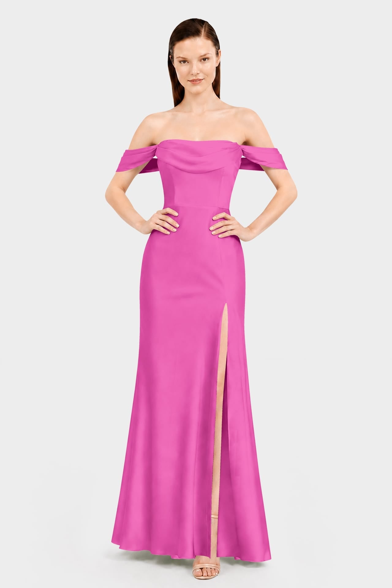Convertible Fuchsia Satin Column Gown – Luxury Evening Dress