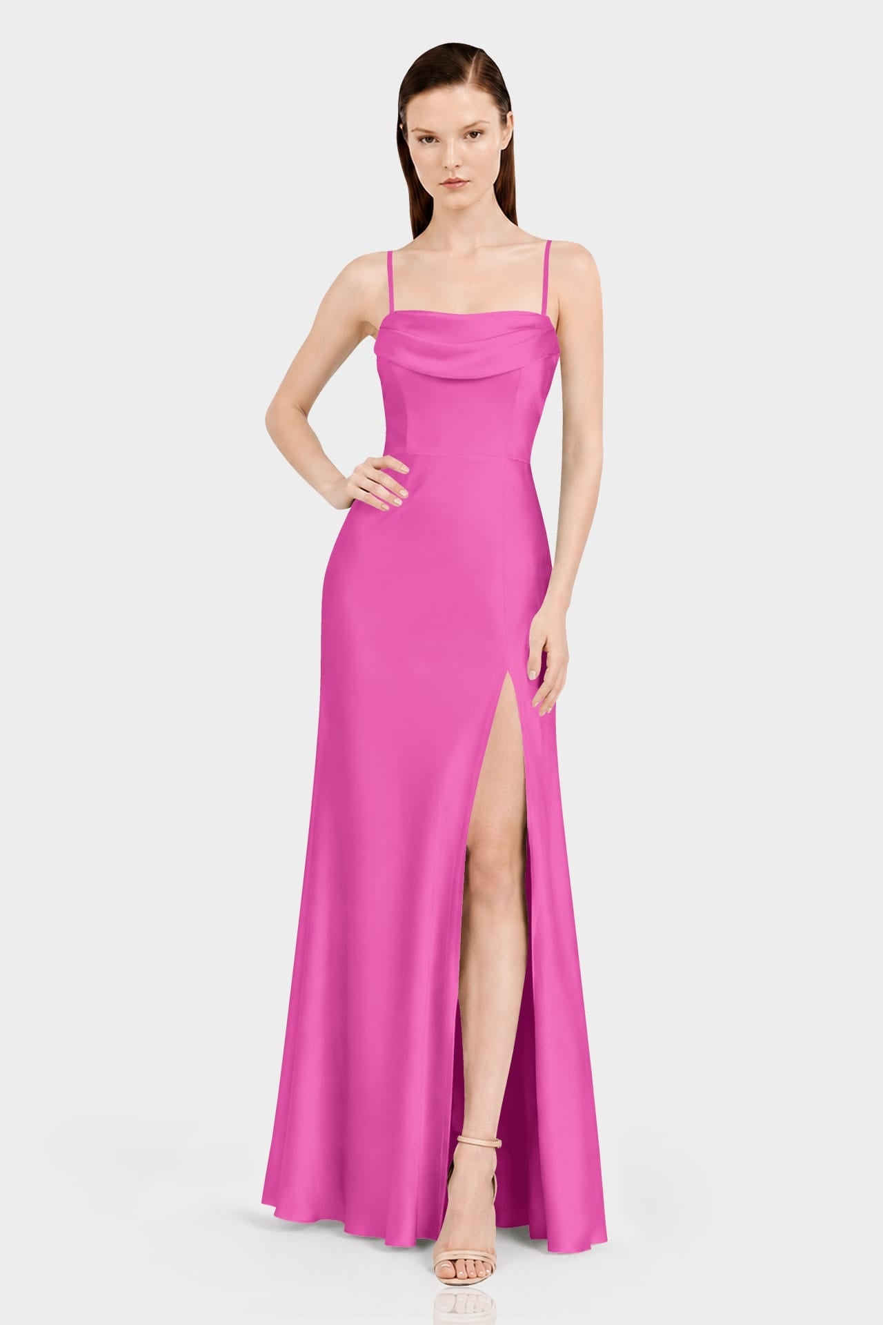 Convertible Fuchsia Satin Column Gown – Luxury Evening Dress