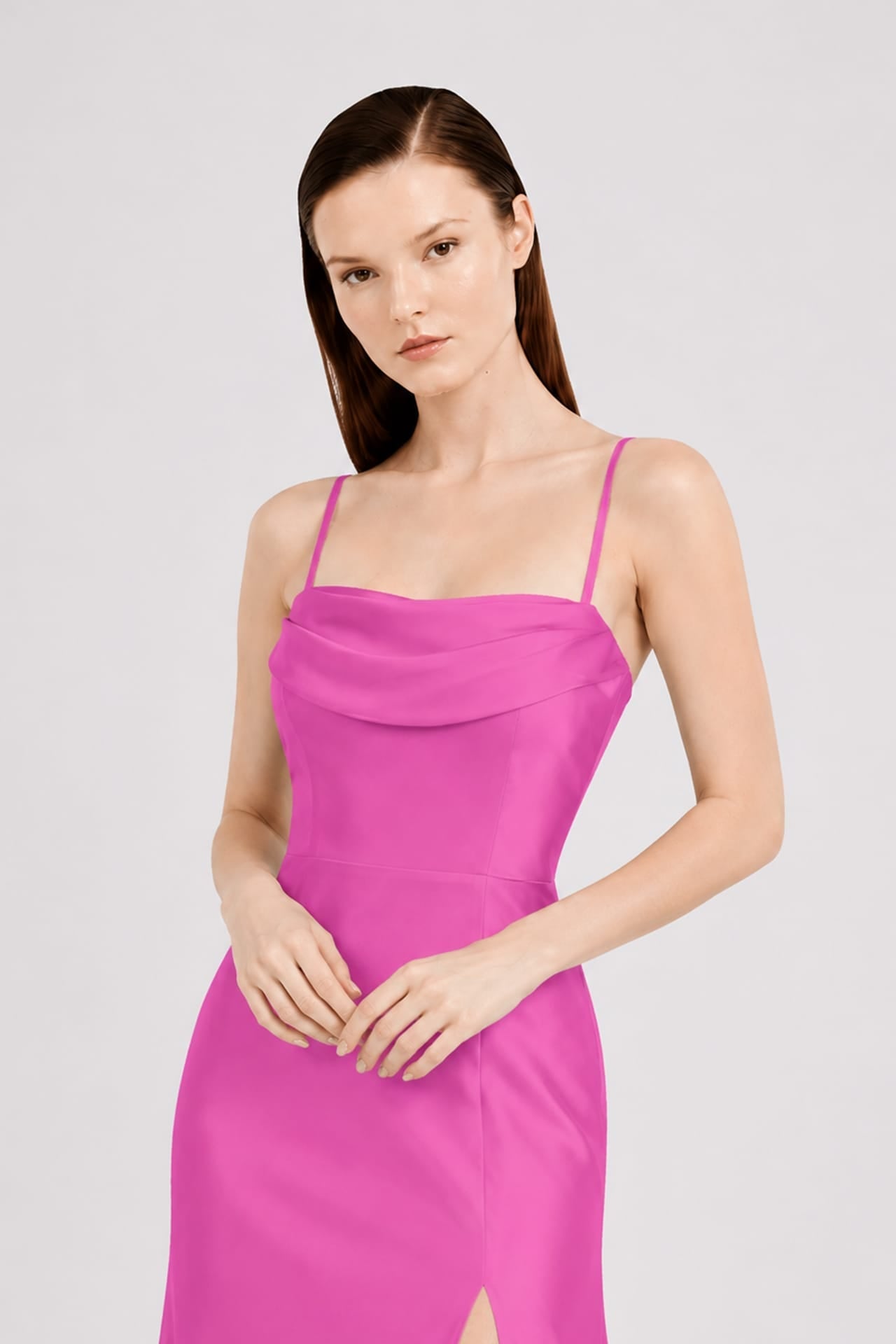 Convertible Fuchsia Satin Column Gown – Luxury Evening Dress