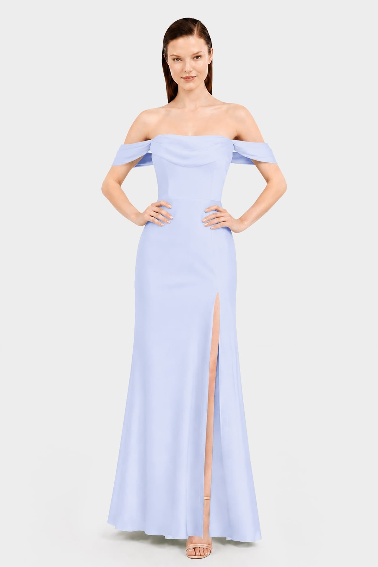 Modern Ice Blue Matte Satin Formal Maxi Dress – Garden Wedding Dress