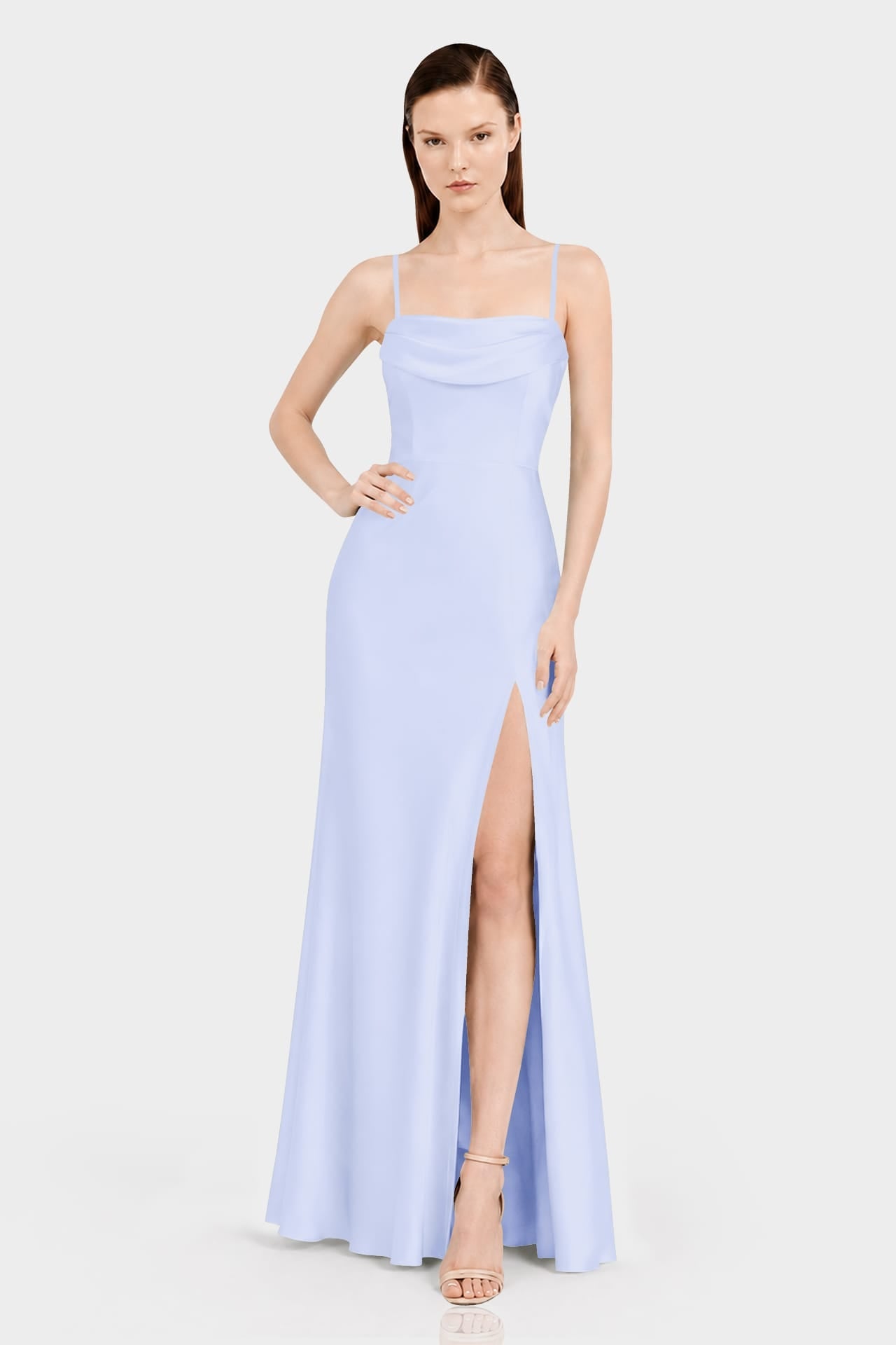 Modern Ice Blue Matte Satin Formal Maxi Dress – Garden Wedding Dress