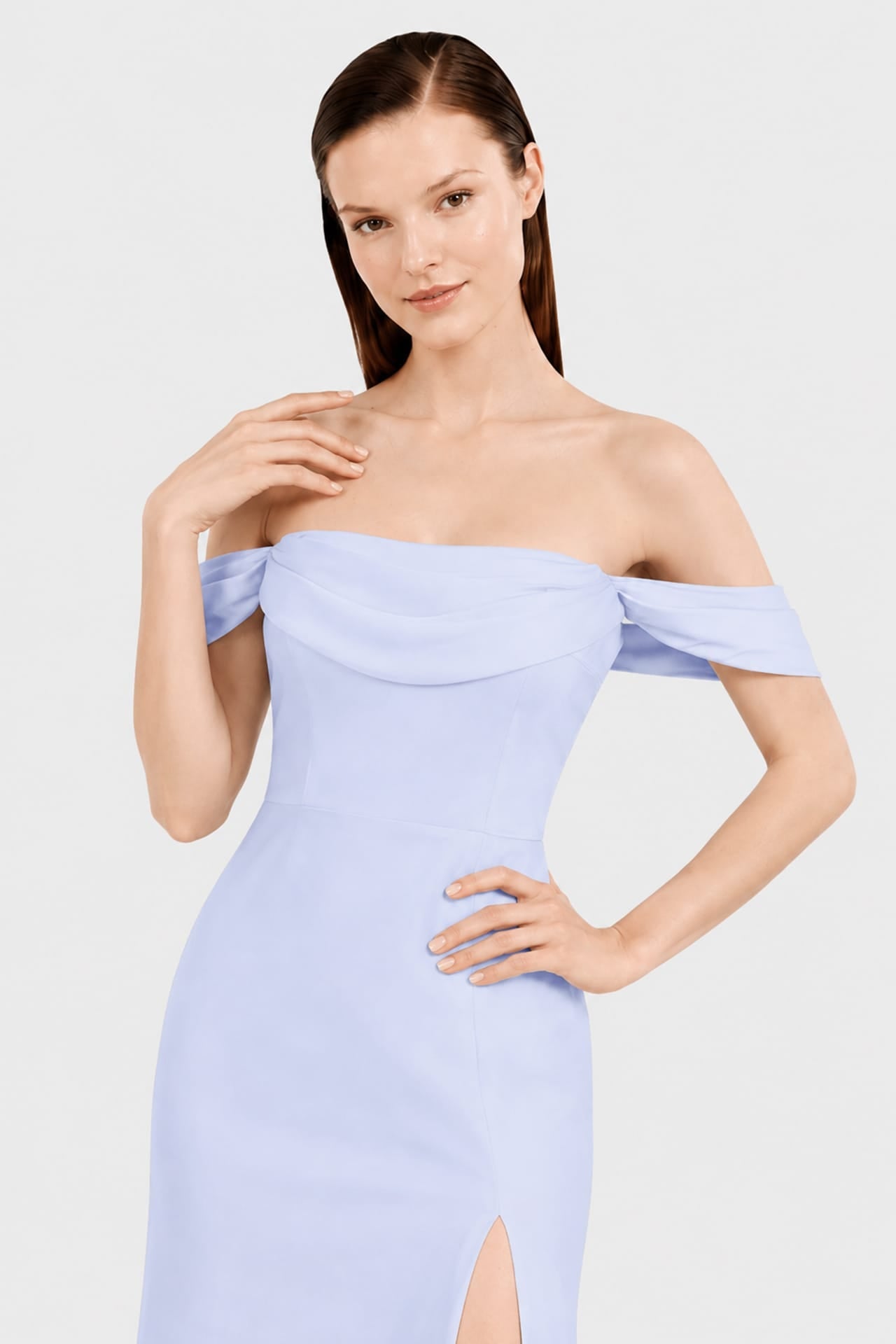Modern Ice Blue Matte Satin Formal Maxi Dress – Garden Wedding Dress