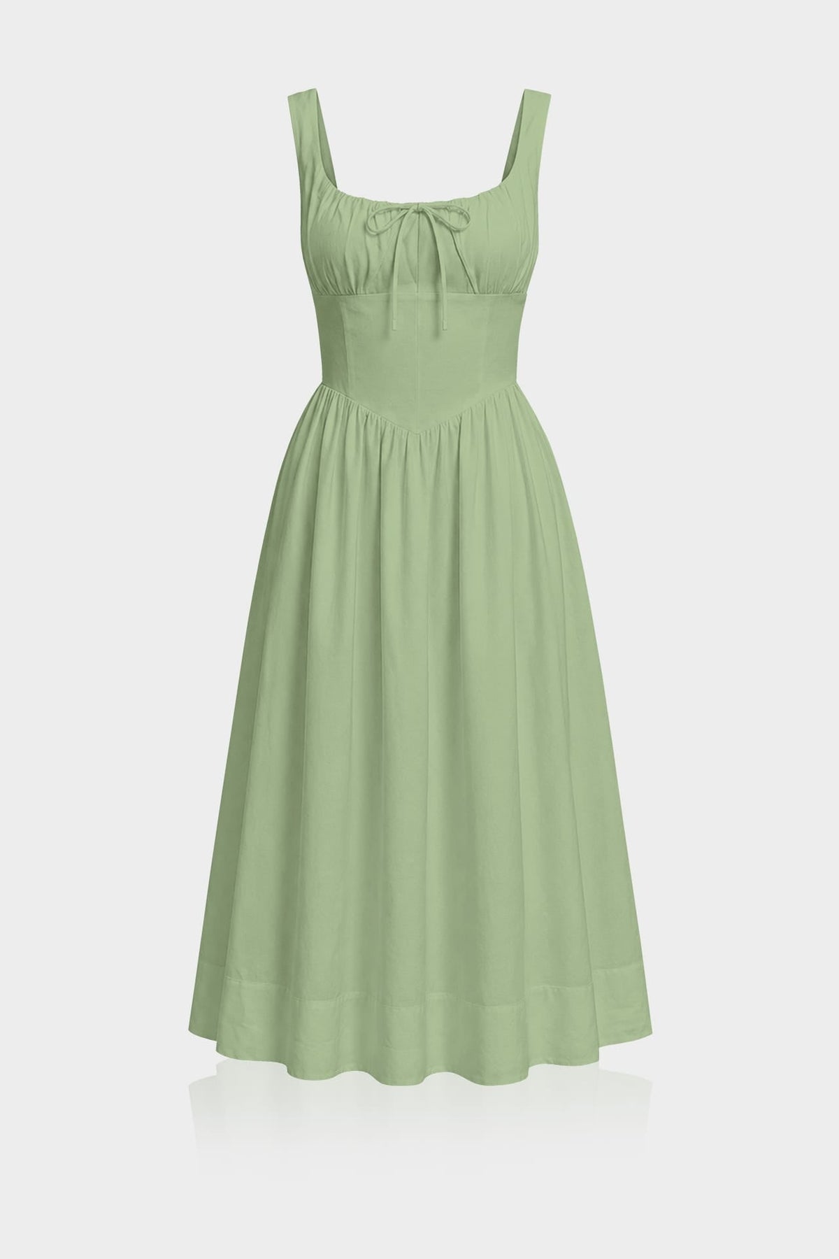 Contemporary Sage Linen Square Neck Midi Dress – Garden Party Dress for Women