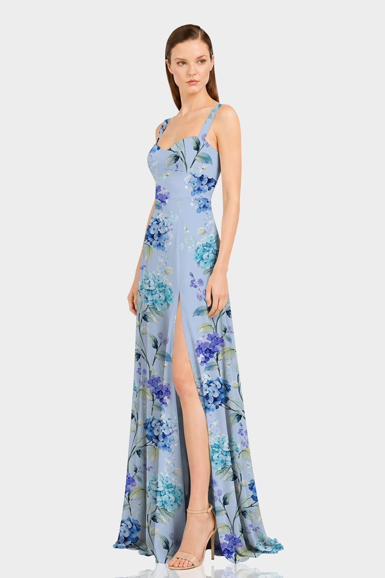Hydrangea Floral Sweetheart Maxi Dress