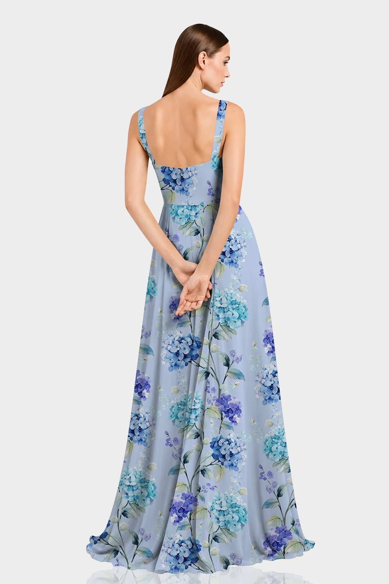 Hydrangea Floral Sweetheart Maxi Dress
