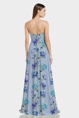Zhuzihu Strapless Chiffon Floral Maxi Dress