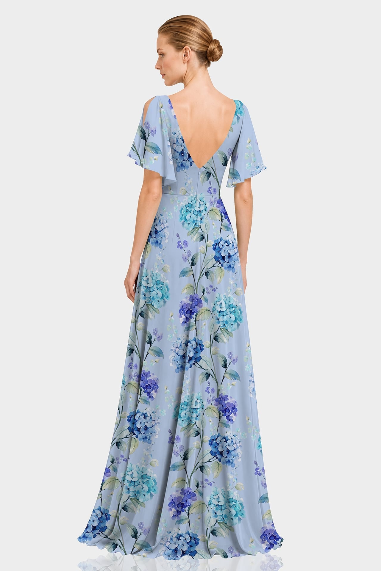 Hydrangea Floral Chiffon Cold Shoulder Dress