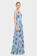 Hydrangea Print Cowl Neck Chiffon Maxi Gown