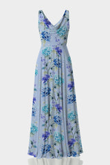 Hydrangea Print Cowl Neck Chiffon Maxi Gown