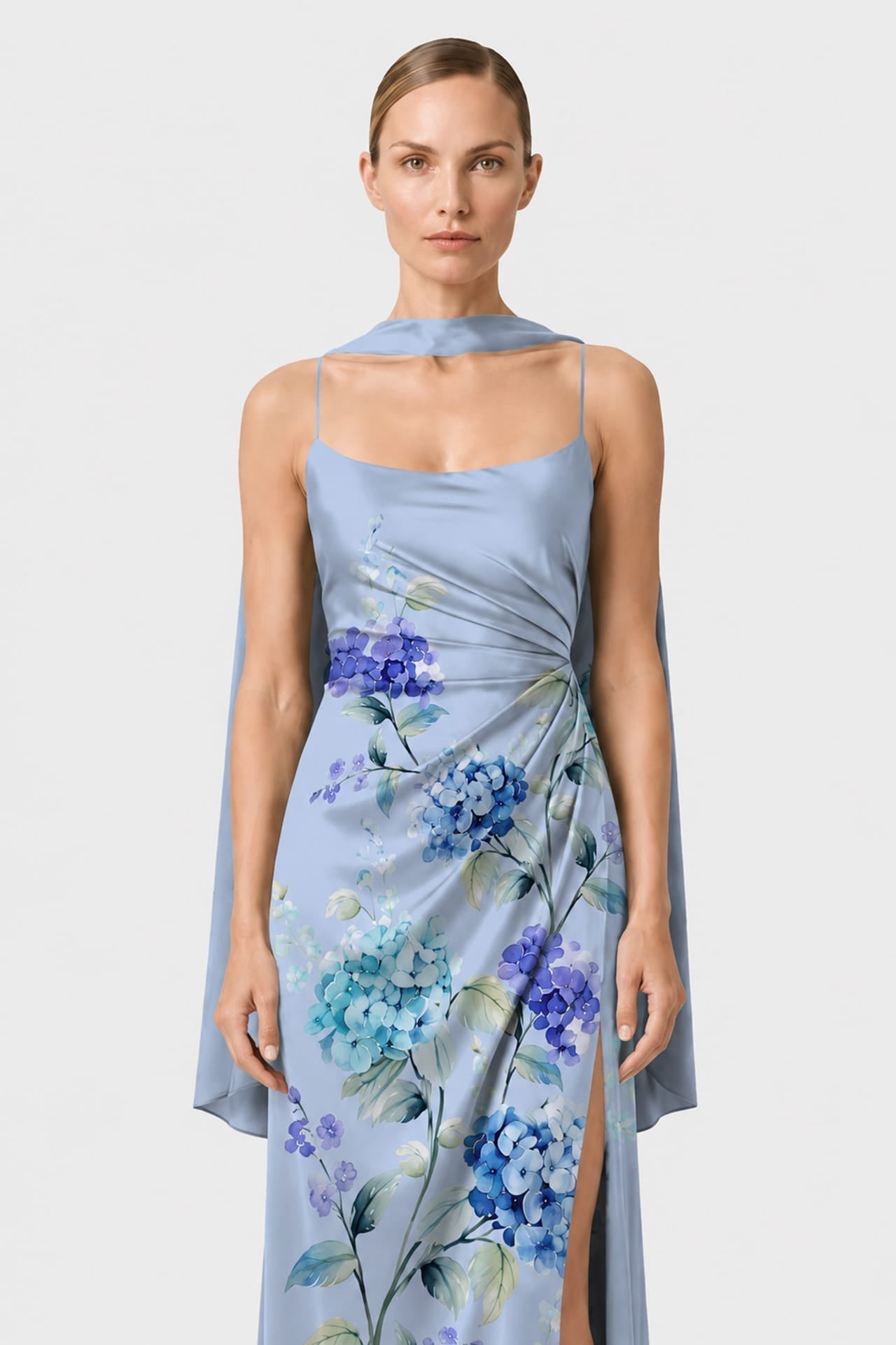 Hydrangea Print Satin Slip Maxi Dress