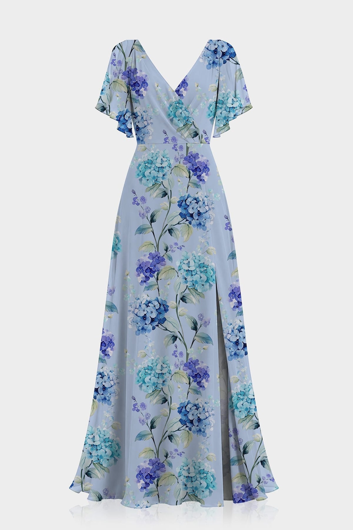 Hydrangea Floral Chiffon Cold Shoulder Dress