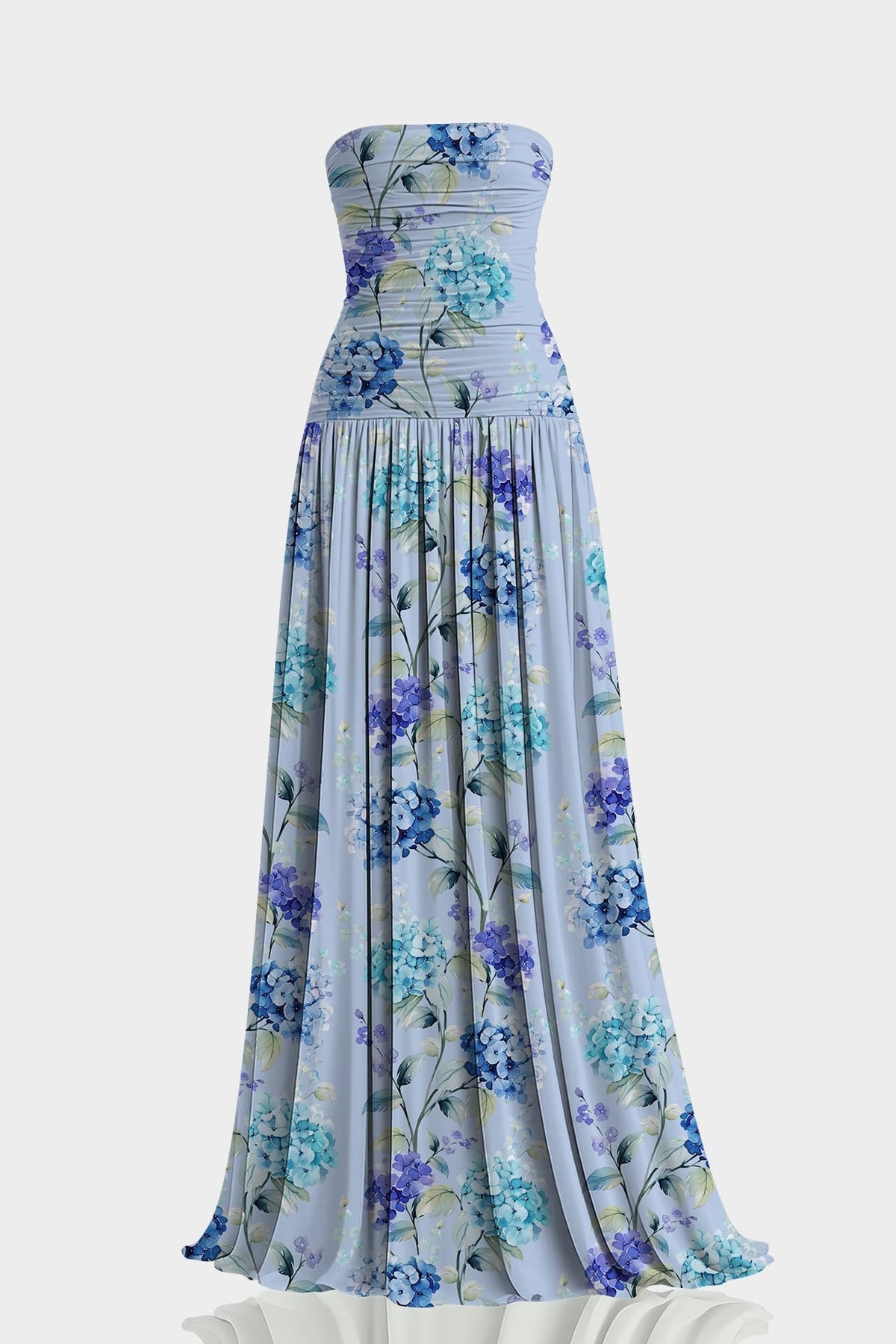 Zhuzihu Strapless Chiffon Floral Maxi Dress