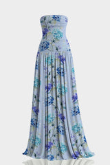 Zhuzihu Strapless Chiffon Floral Maxi Dress