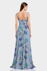 Hydrangea Floral Sweetheart Maxi Dress