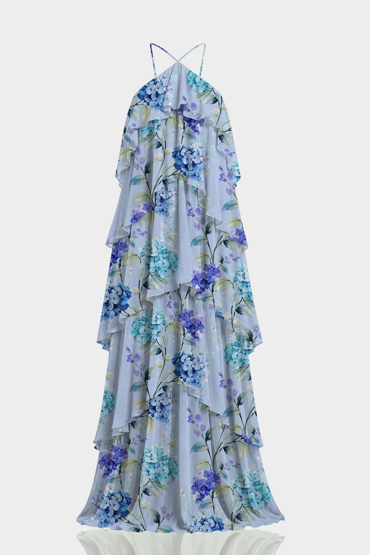 Hydrangea Print Layered Halter Maxi Dress