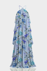 Hydrangea Print Layered Halter Maxi Dress
