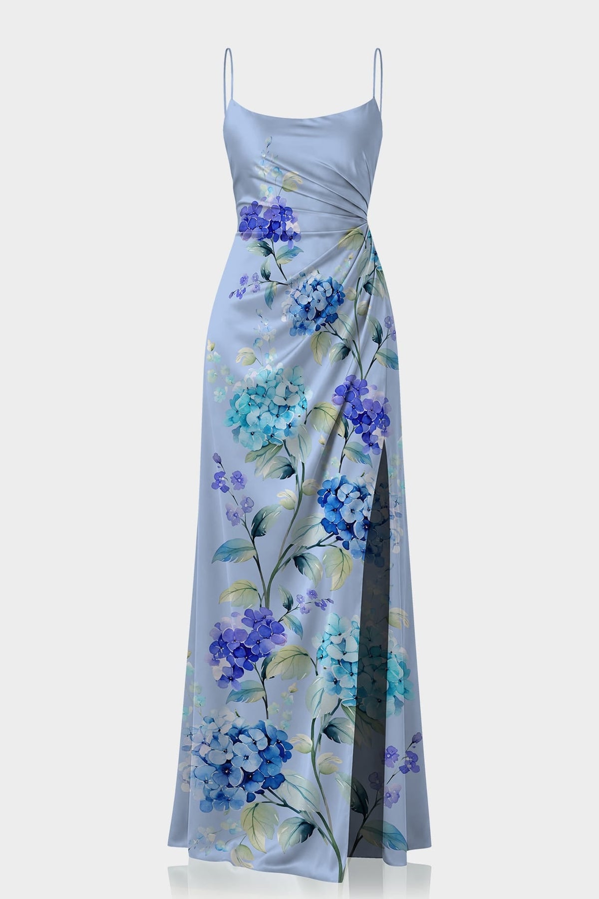 Hydrangea Print Satin Slip Maxi Dress