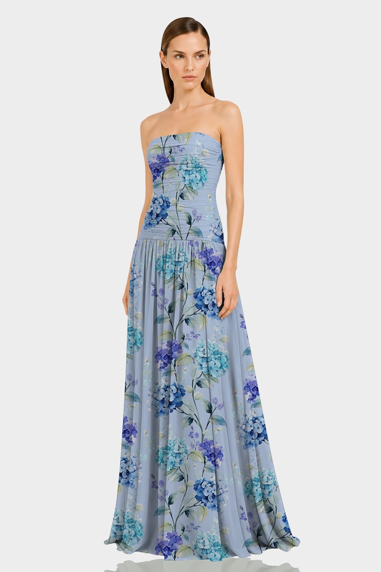 Zhuzihu Strapless Chiffon Floral Maxi Dress
