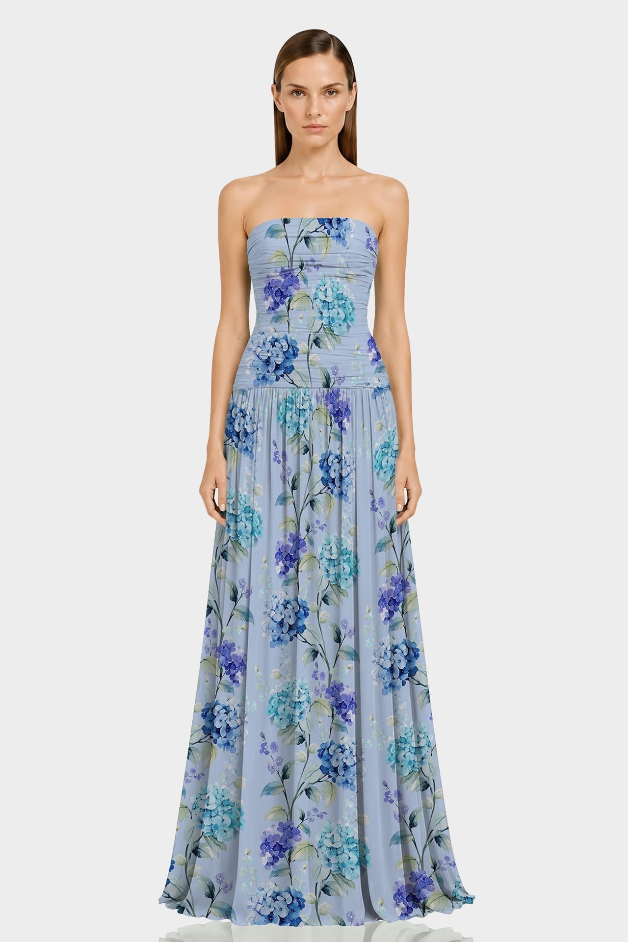 Zhuzihu Strapless Chiffon Floral Maxi Dress