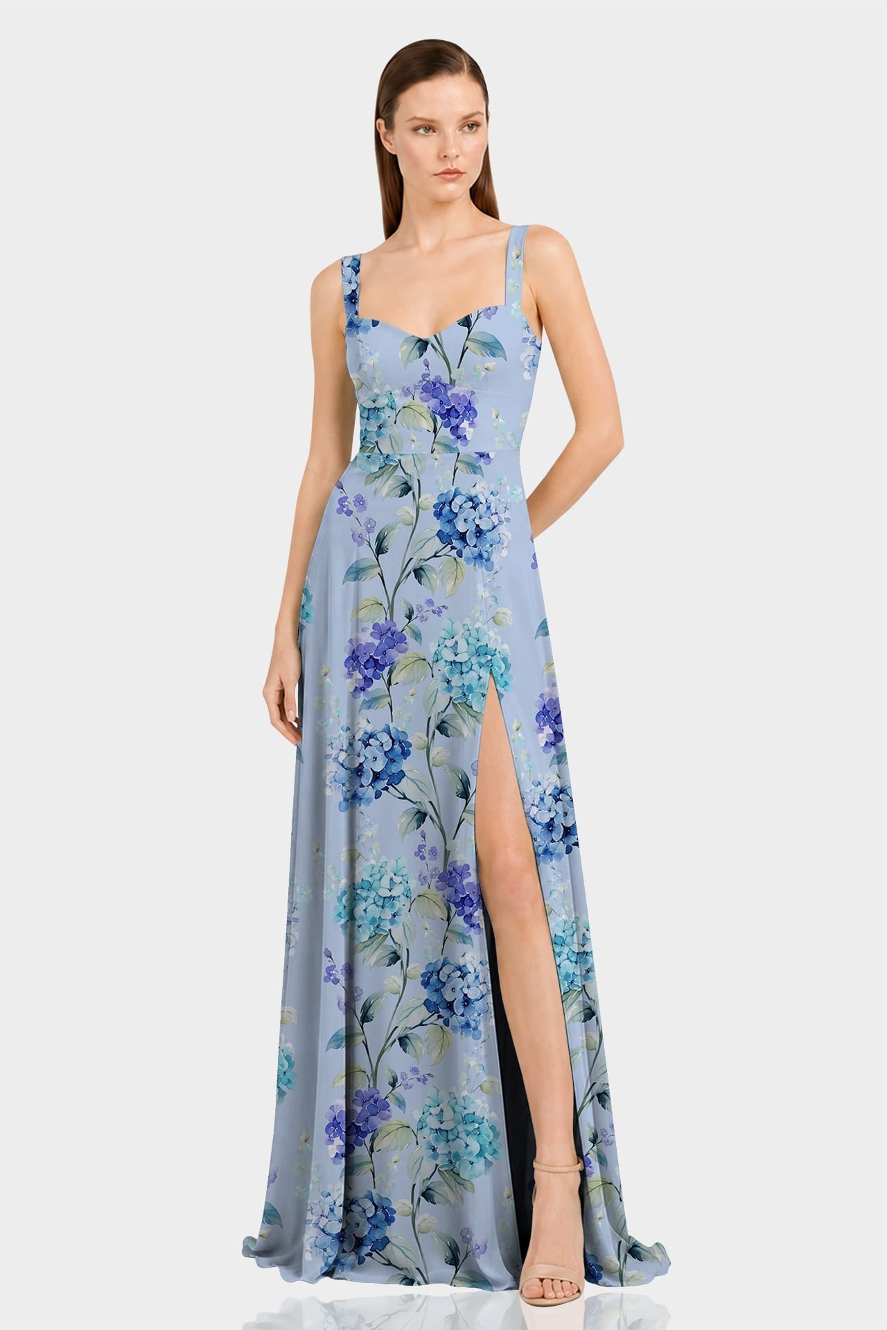 Hydrangea Floral Sweetheart Maxi Dress