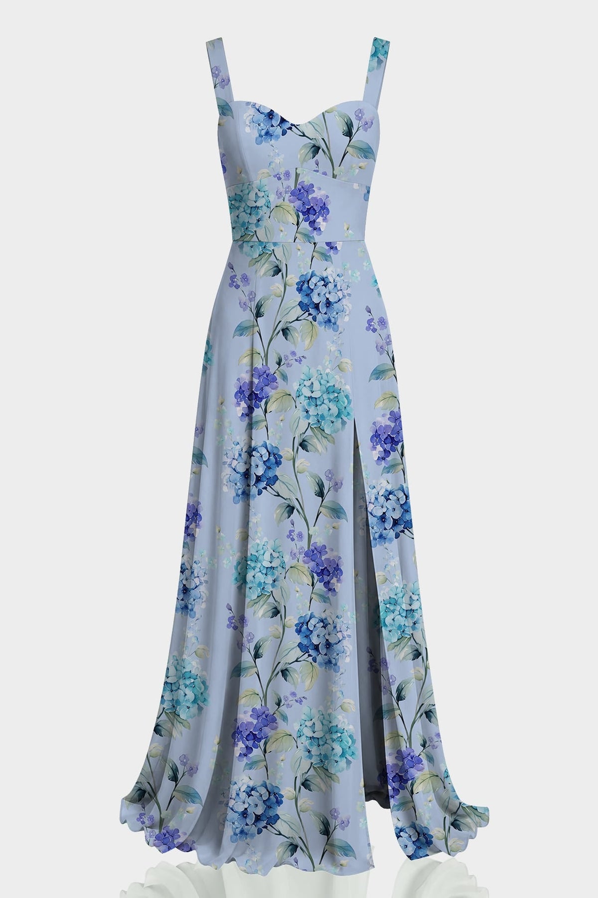 Hydrangea Floral Sweetheart Maxi Dress
