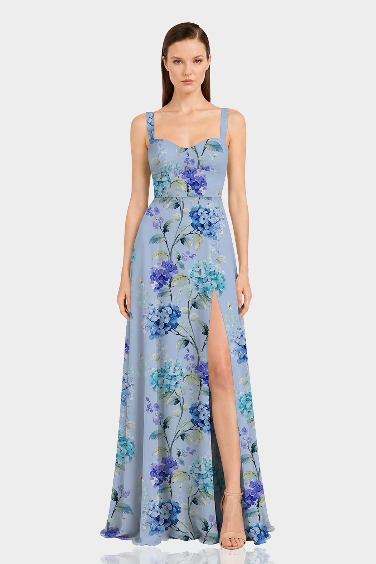 Hydrangea Floral Sweetheart Maxi Dress