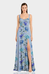 Hydrangea Floral Sweetheart Maxi Dress