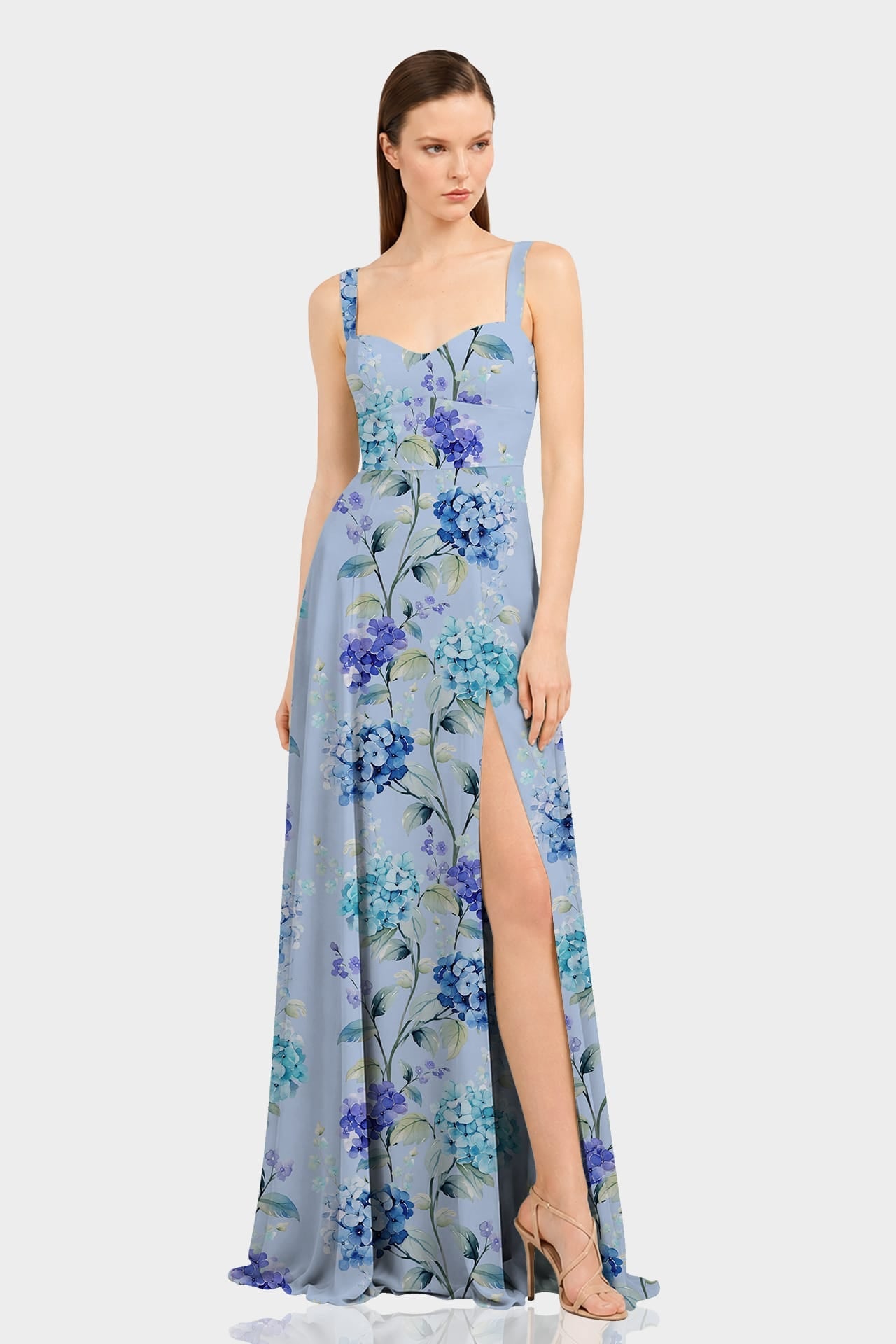 Hydrangea Floral Sweetheart Maxi Dress