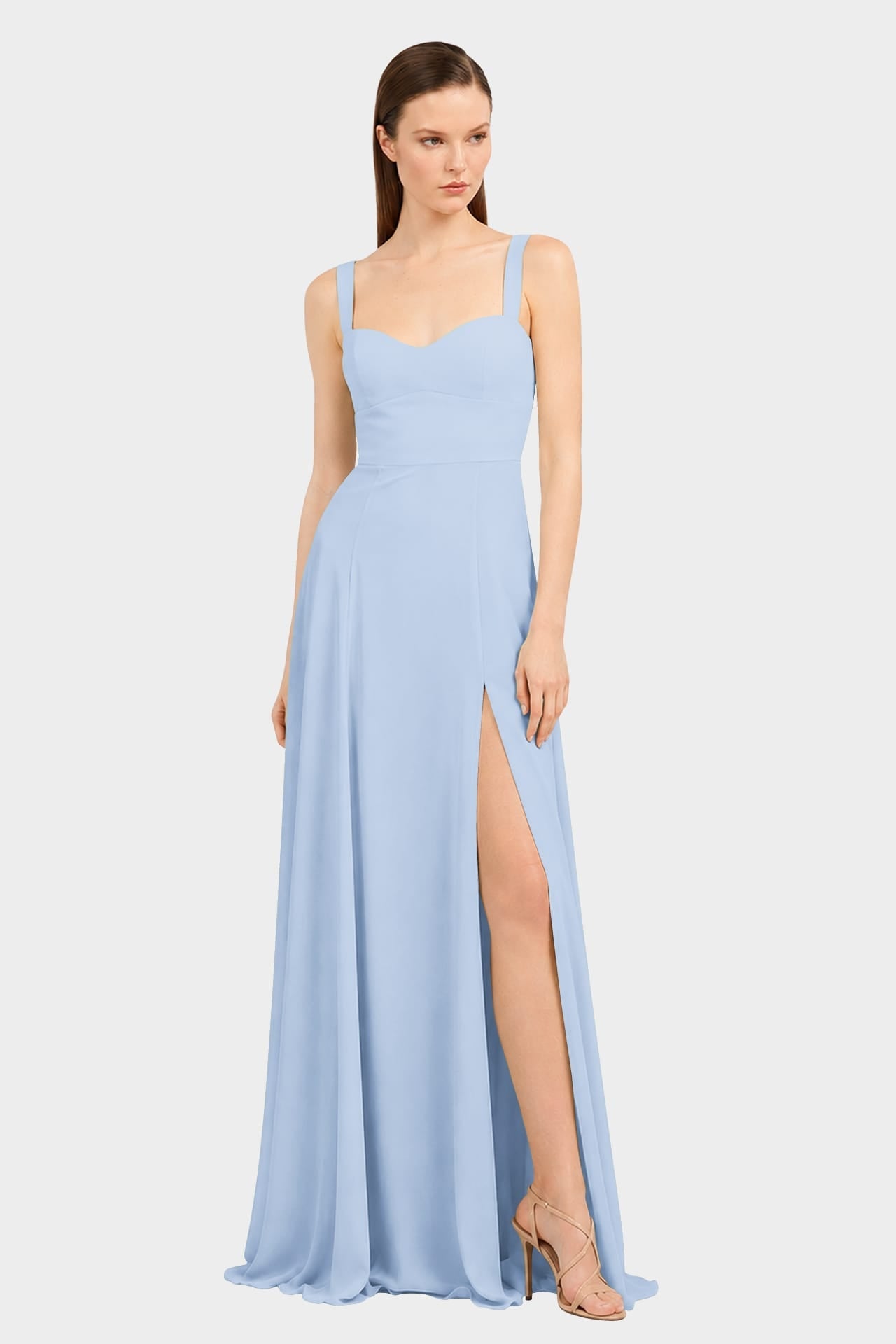 Powder Blue Sweetheart  Satin Maxi Dress with Side Slit