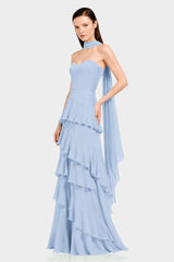 Tiered Ruffle Chiffon Maxi Dress in Powder Blue