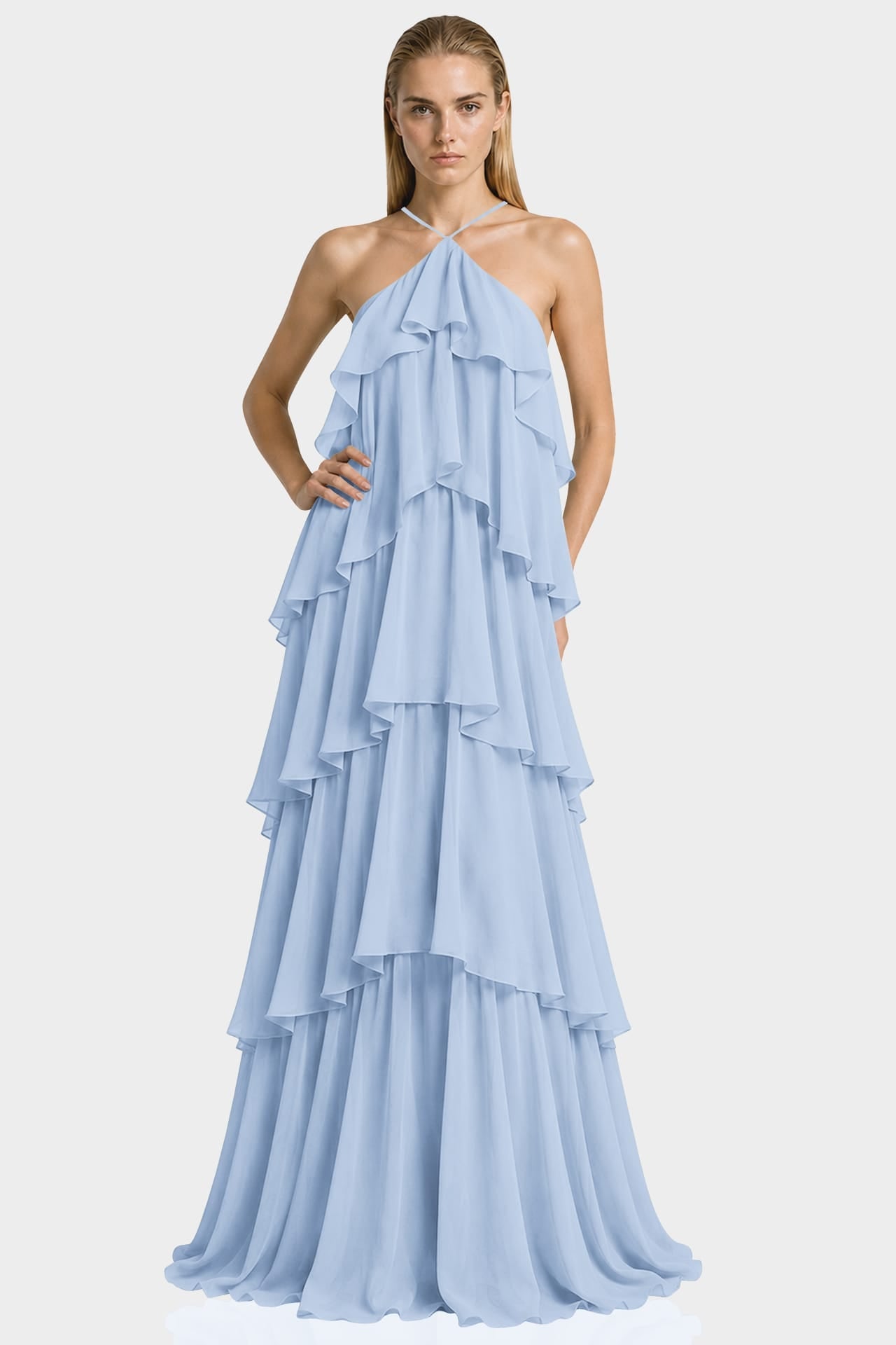 Powder Blue Tiered Ruffle Maxi Dress