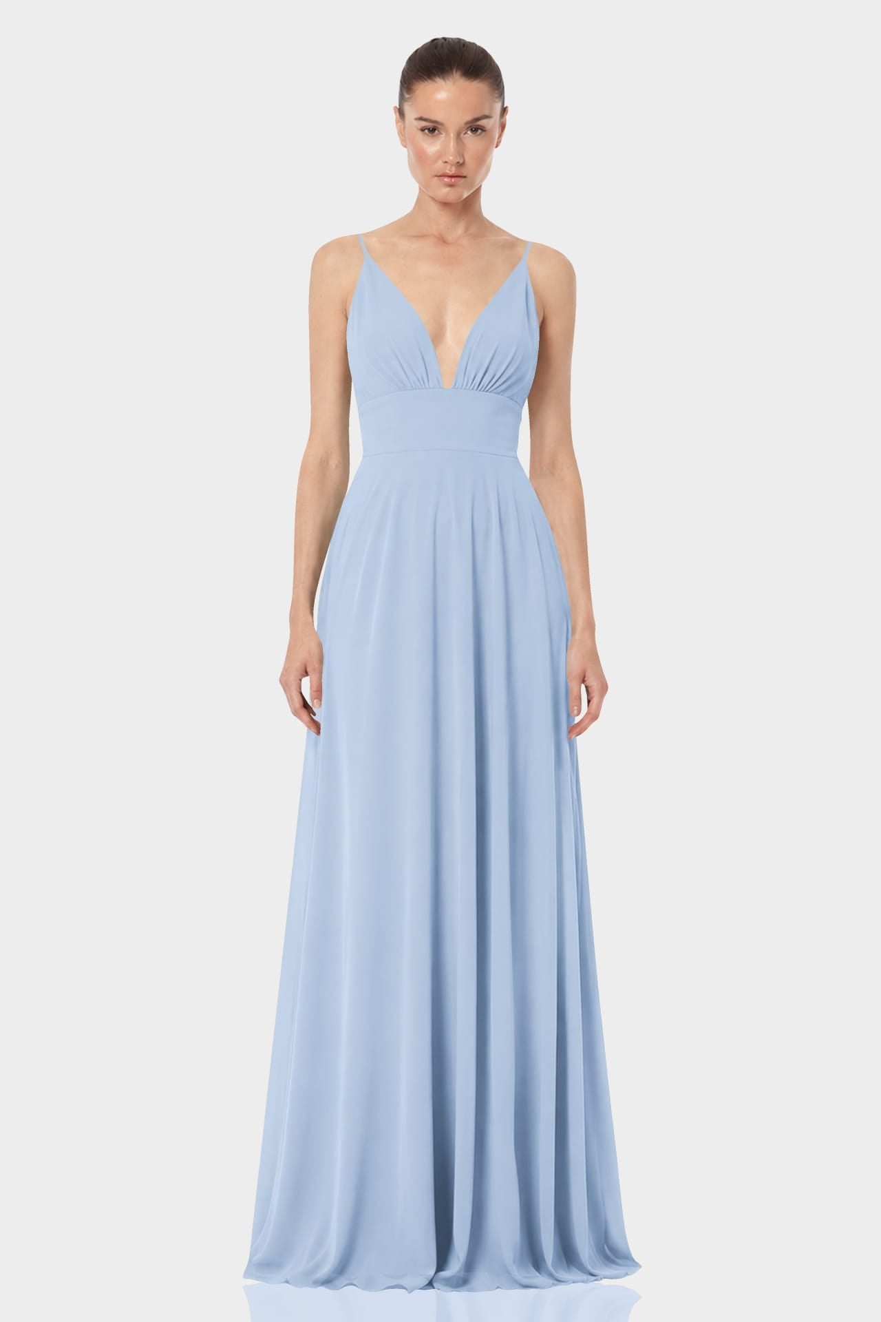 Powder Blue Plunge Neck Chiffon Maxi Dress