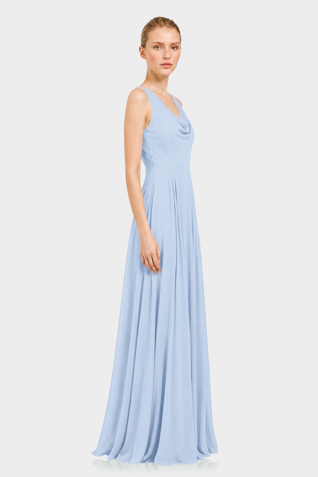 Powder Blue Cowl Neck Chiffon A-Line Maxi Dress