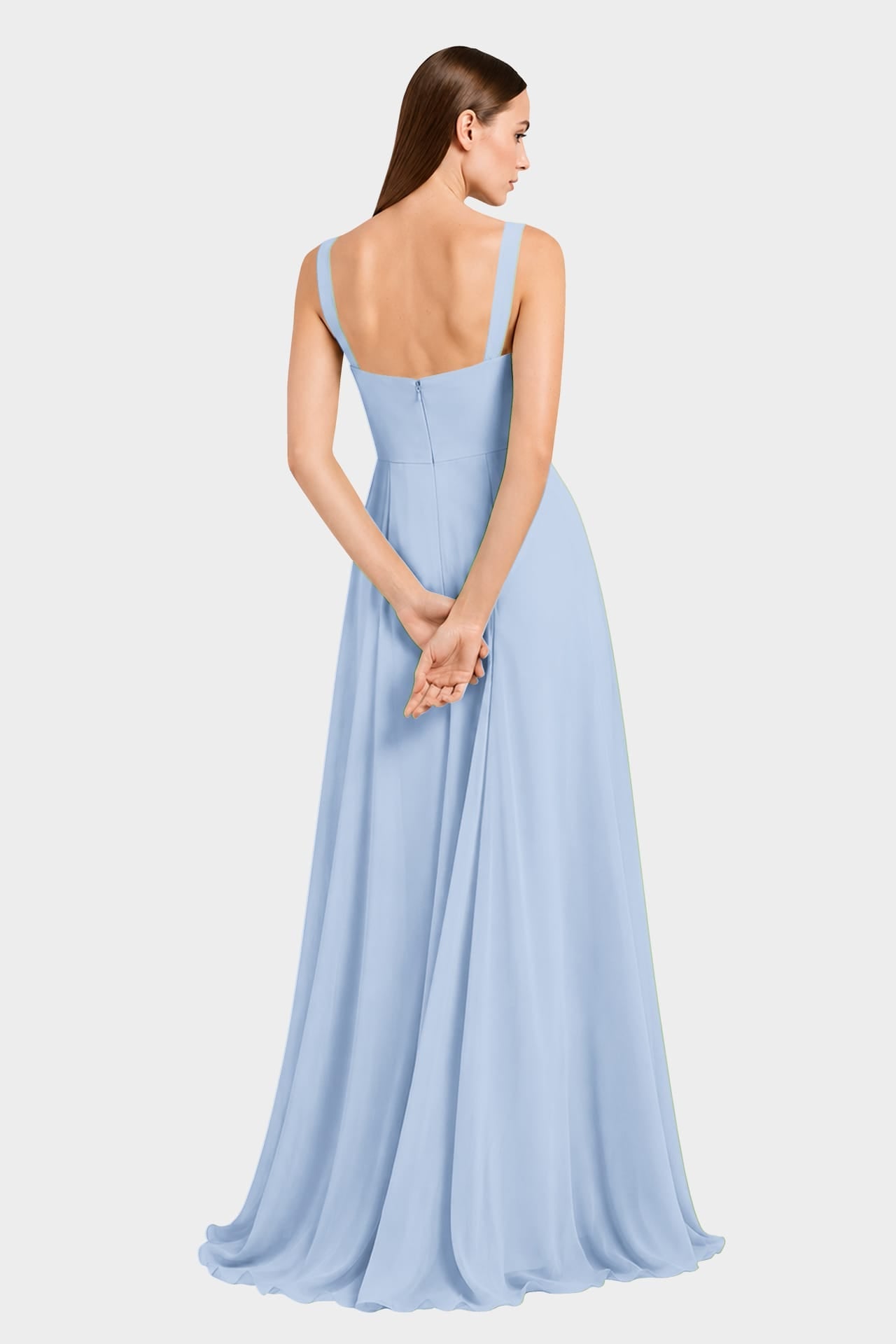 Powder Blue Sweetheart  Satin Maxi Dress with Side Slit