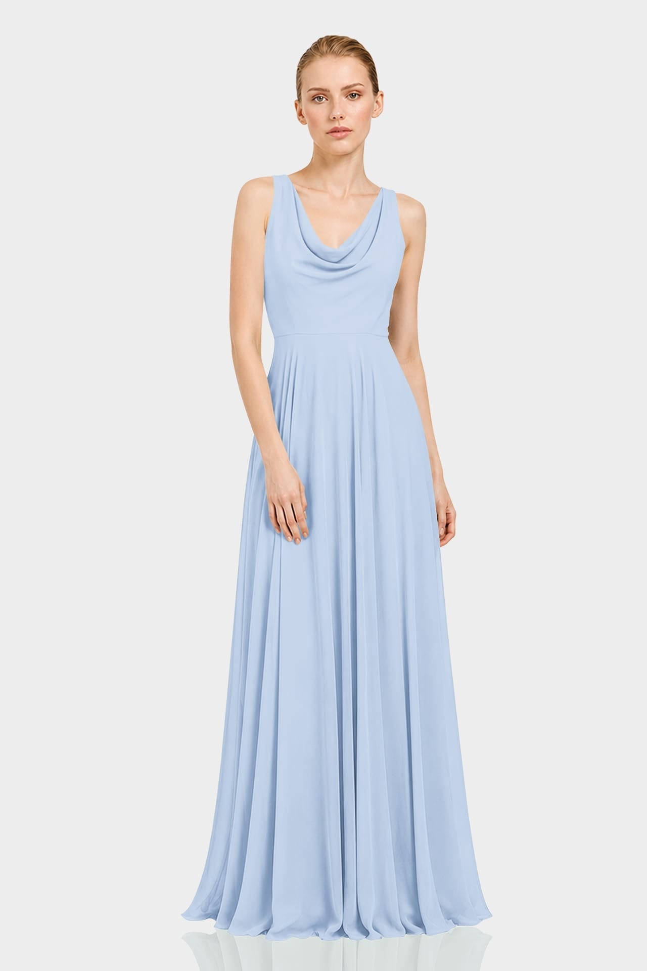 Powder Blue Cowl Neck Chiffon A-Line Maxi Dress