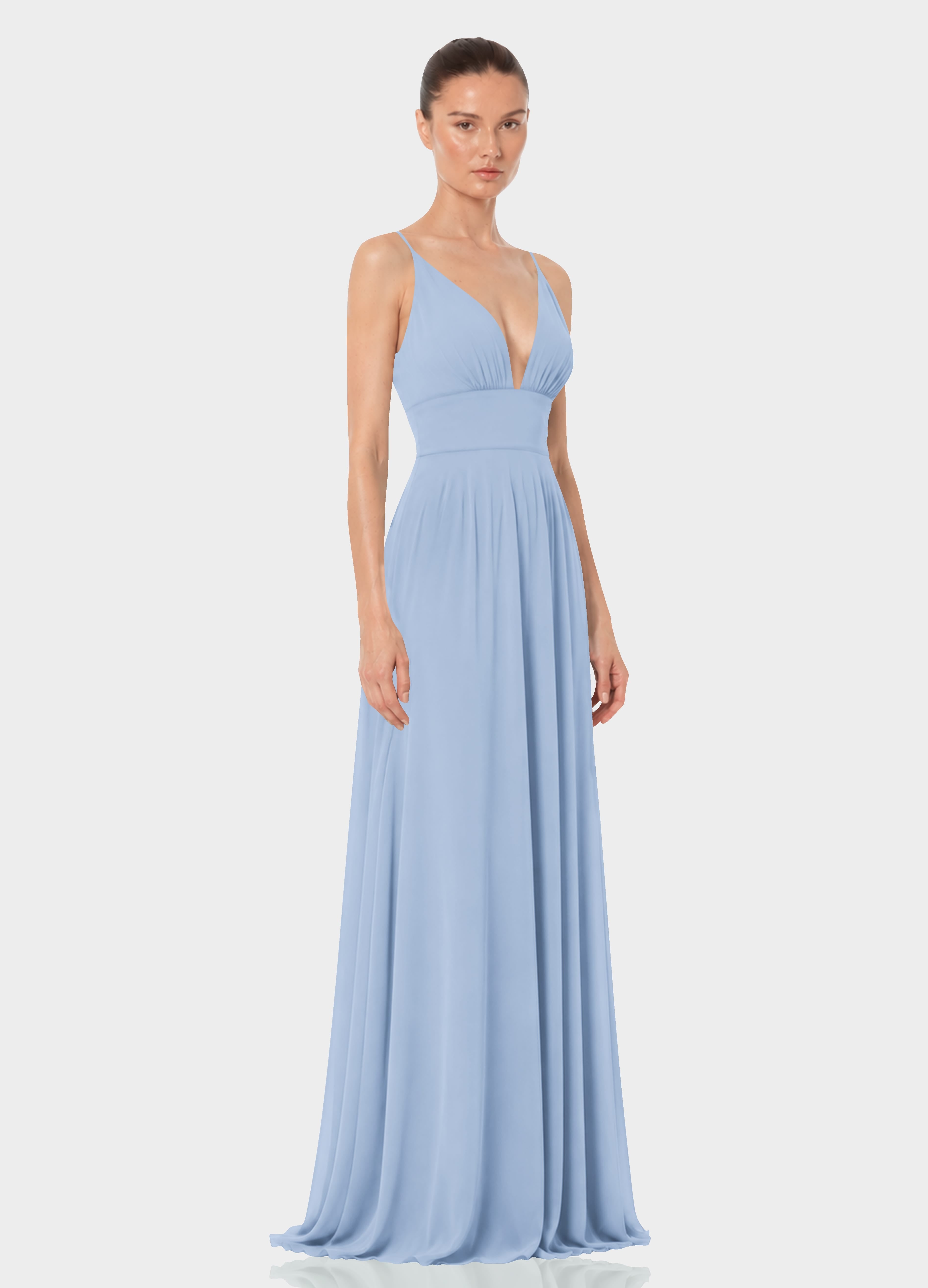 Powder Blue Plunge Neck Chiffon Maxi Dress