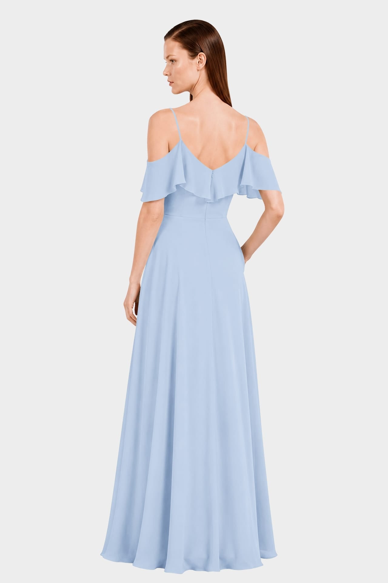 Powder Blue Cold Shoulder Chiffon Dress with Ruffles