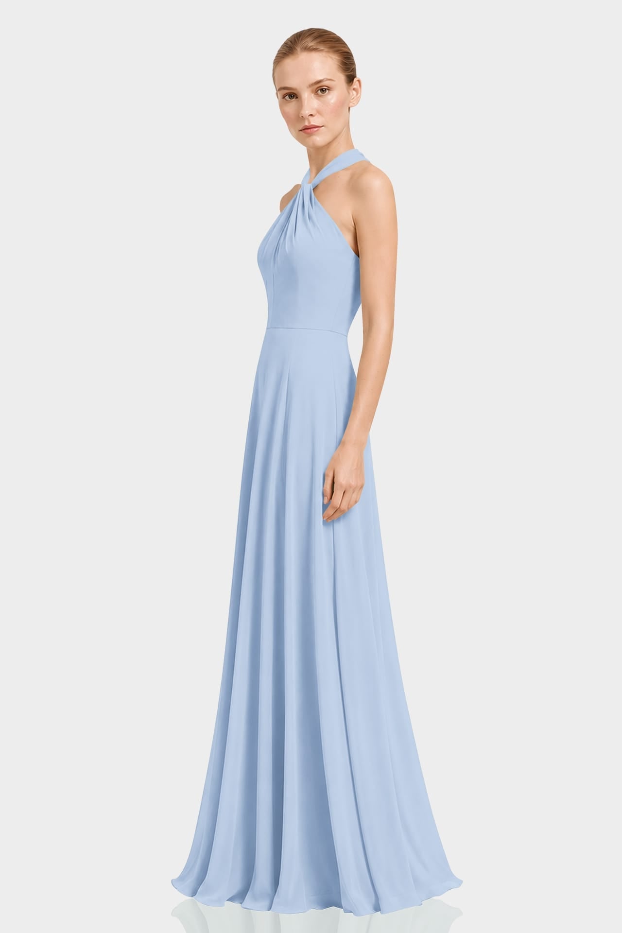 Powder Blue Chiffon Twist Halter Maxi Dress