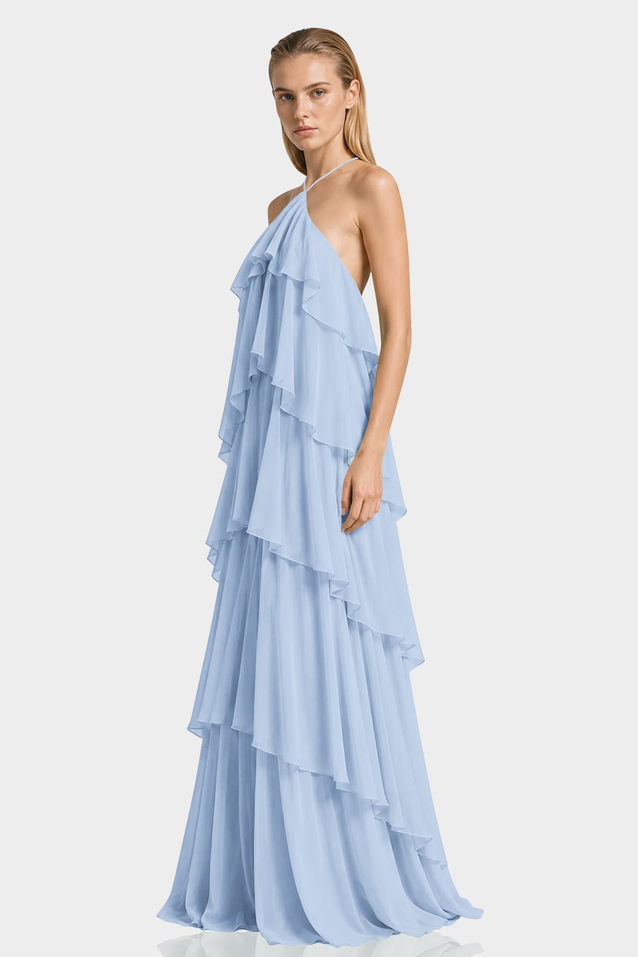 Powder Blue Tiered Ruffle Maxi Dress