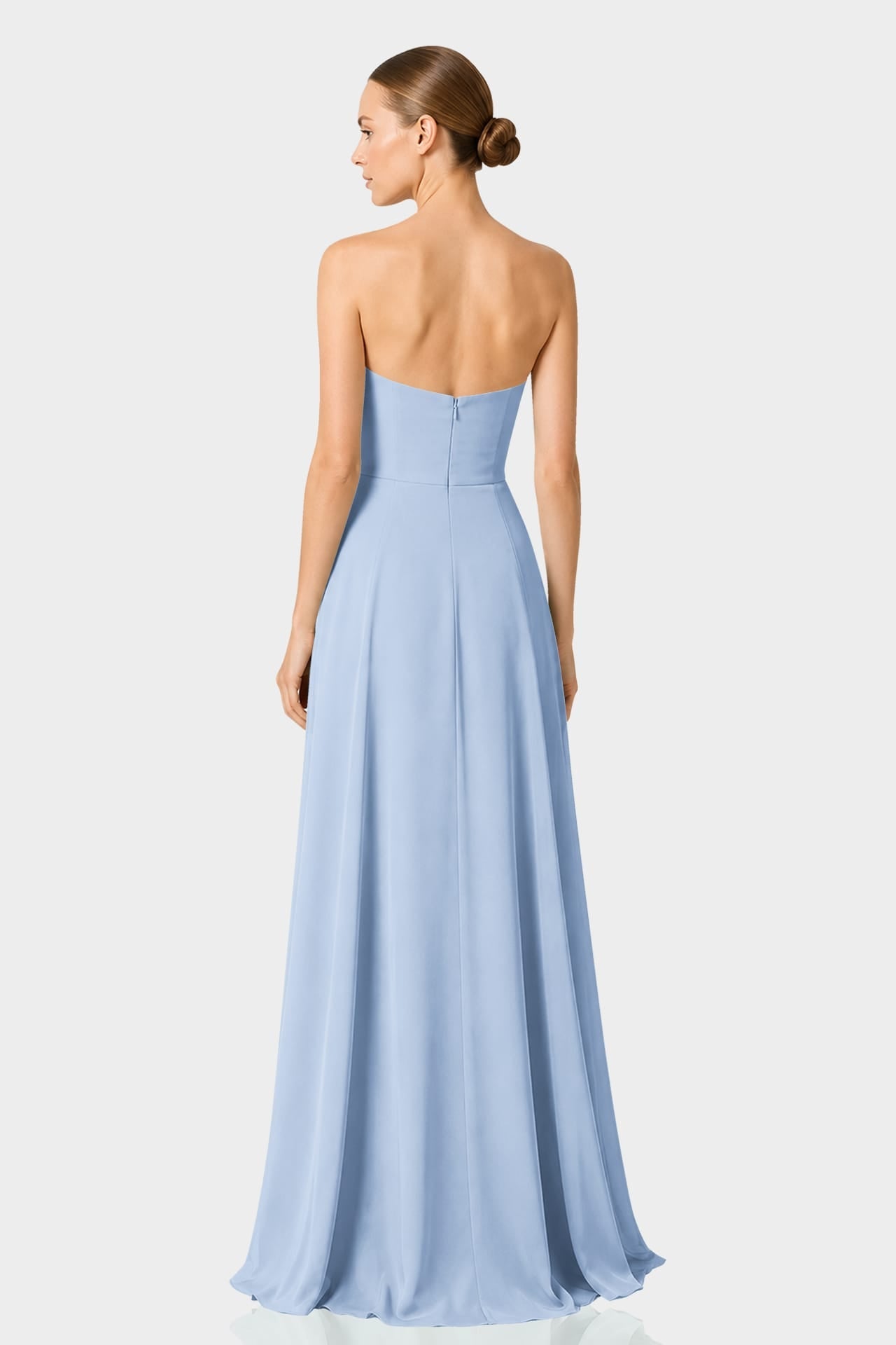 Powder Blue Strapless Satin Maxi Dress with Side Slit