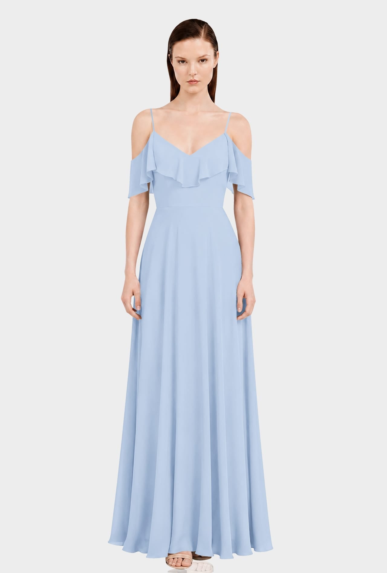 Powder Blue Cold Shoulder Chiffon Dress with Ruffles