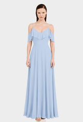 Powder Blue Cold Shoulder Chiffon Dress with Ruffles