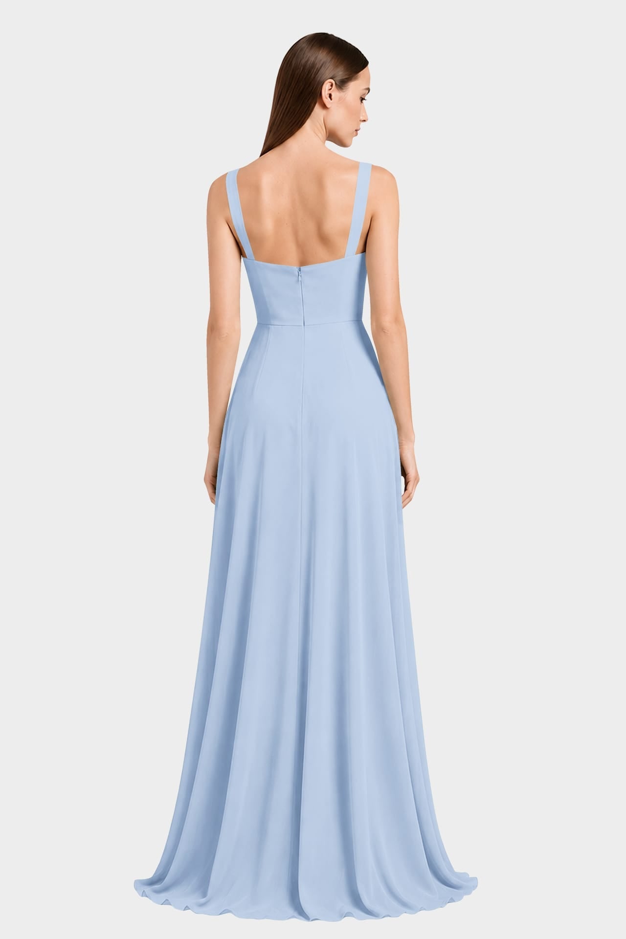 Powder Blue Sweetheart  Satin Maxi Dress with Side Slit