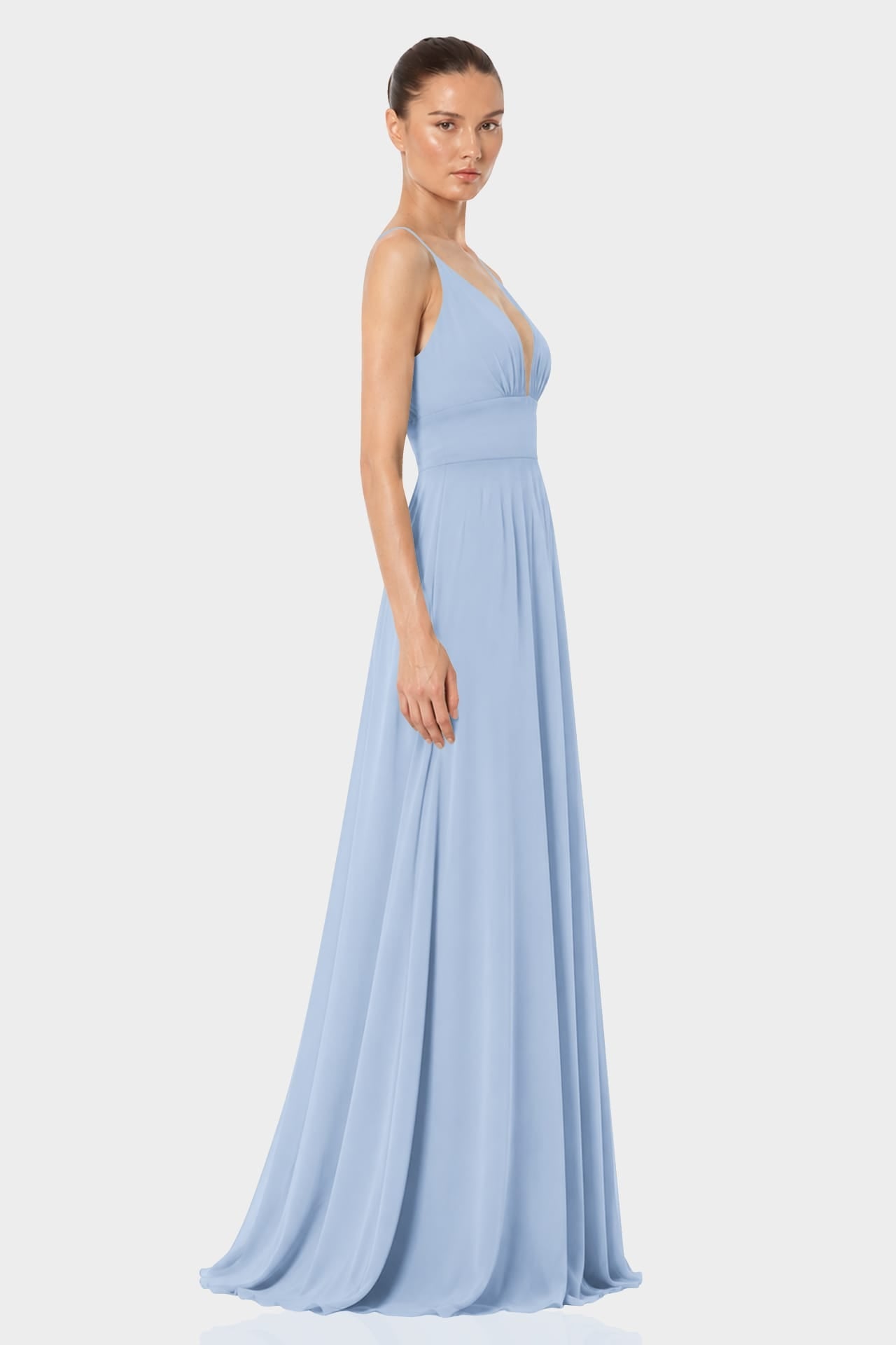 Powder Blue Plunge Neck Chiffon Maxi Dress